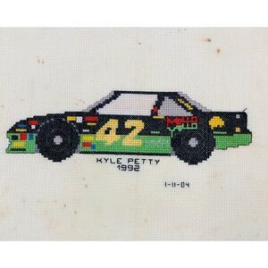 Kyle Petty NASCAR #42 Finished Cross Stitch Vintage 1992 Unframed Racing